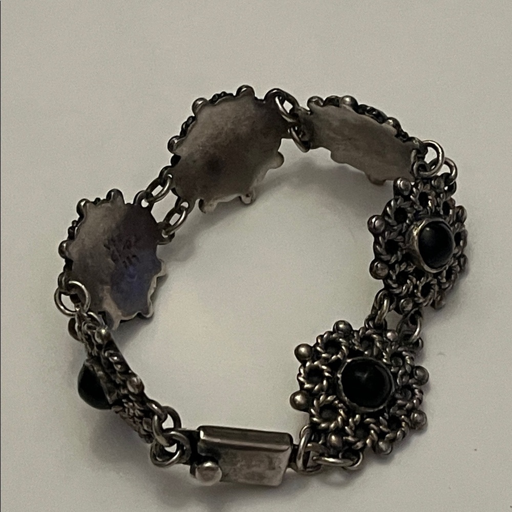 Vintage Mexican Sterling Silver and Onyx Bracelet